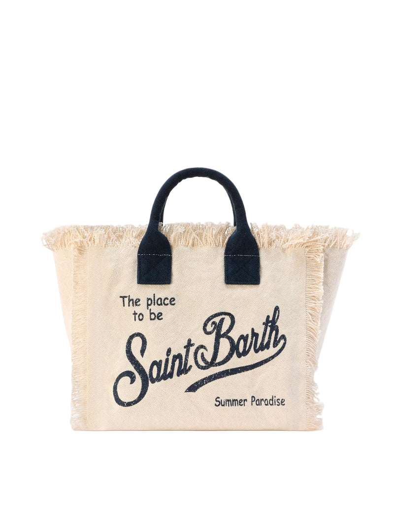 MC2 SAINT BARTH COLETTE WHITE CANVAS COLETTE BAG WITH FRINGES