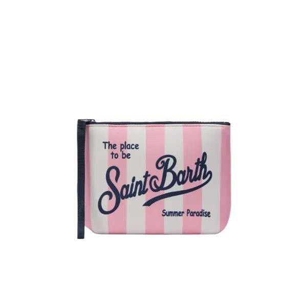 MC2 SAINT BARTH ALINE SCUBA POUCH WITH PINK STRIPED PRINT