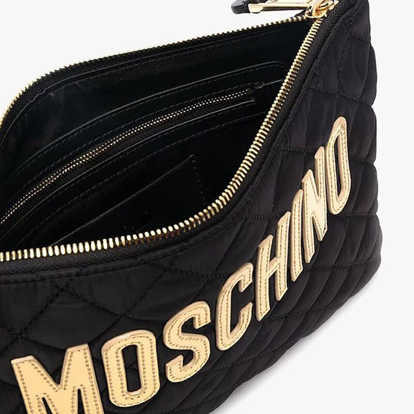 MOSCHINO Logo-patch Quilted Clutch Bag In Black