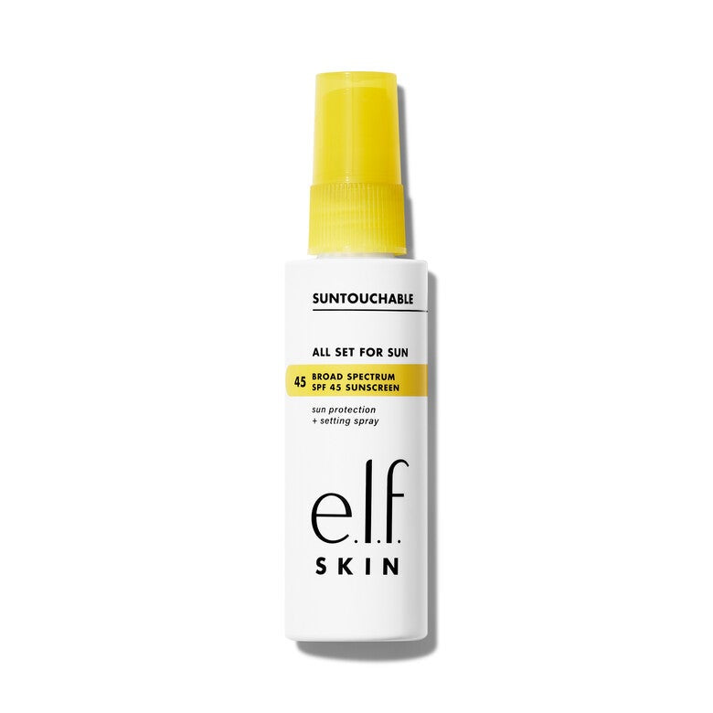 Elf Suntouchable All Set for Sun SPF 45 Broad-spectrum SPF 45 sunscreen and clear makeup setting spray