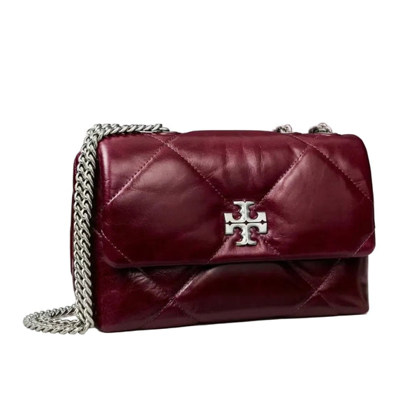 Tory Burch Small Kira Diamond Quilted DISTRESSED Shoulder Bag In BURGUNDY