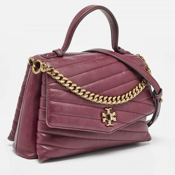 Tory Burch Burgundy Chevron Leather Kira Top Handle Bag