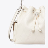 Tory Burch Charlie Quilted Drawstring Shoulder Bag In White