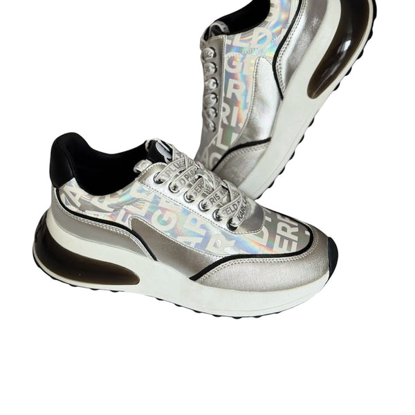 Karl Lagerfeld Paris Logo Metallic Low-Top Sneakers 9M