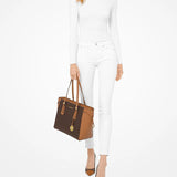 Micheal Kors Large Jet Set tote bag with color blocking and signature logo in brown