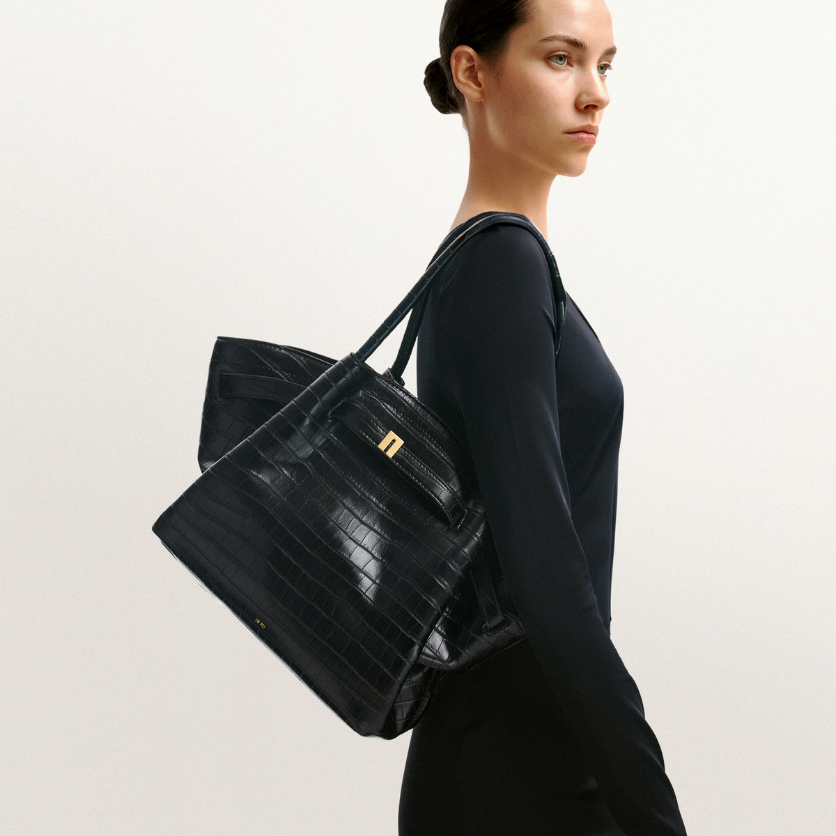 JW PEI Hana Medium Tote Bag - Black Croc