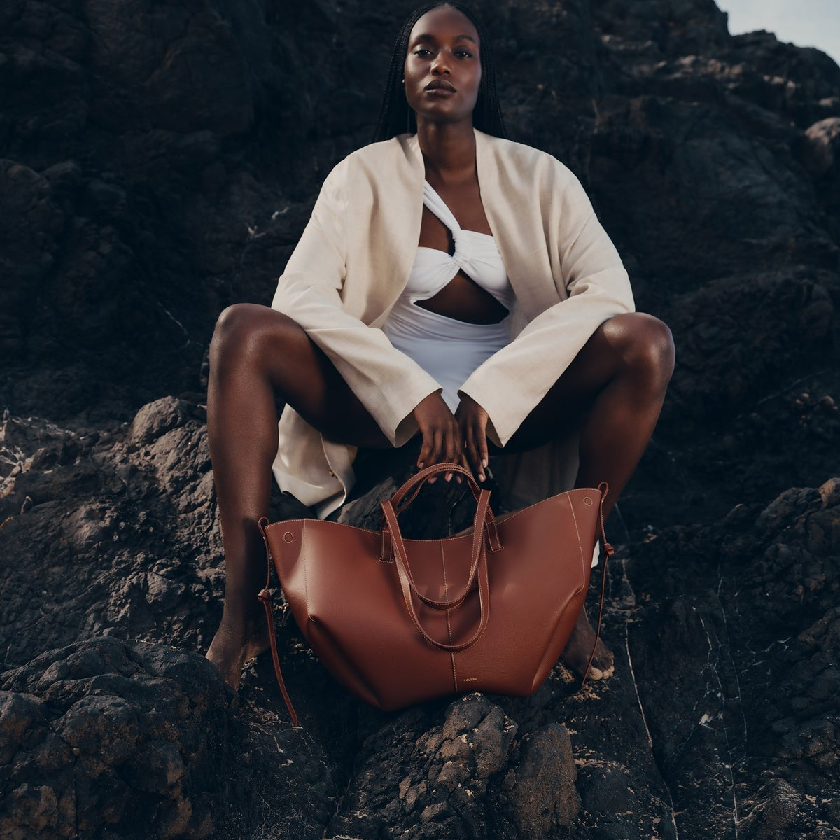 Polene Cyme edition textured cognac