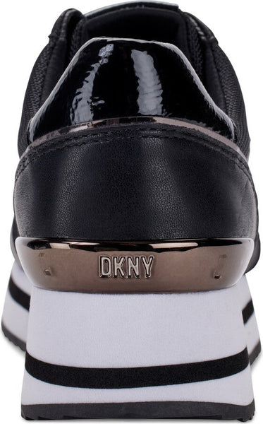 DKNY Women's Davie Lace-Up Wedge Sneakers - Black/ Pebble Combo size 8.5