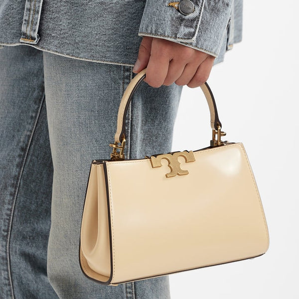 Tory Burch Mini Eleanor Satchel in Beige leather with Gold-Tone hardware