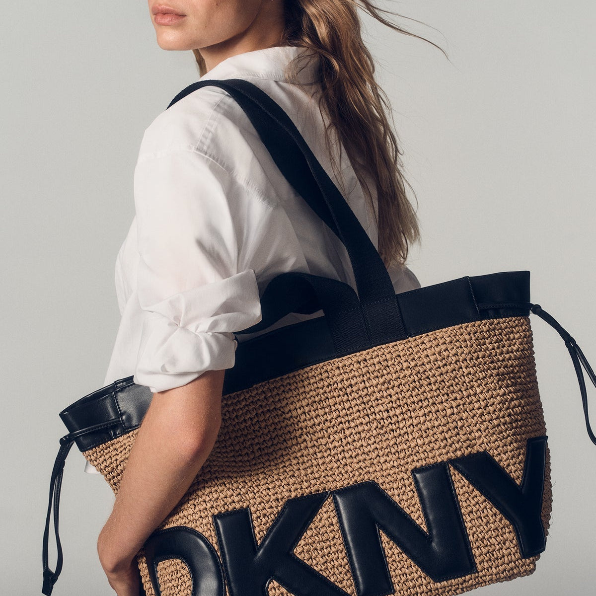 DKNY Bardot Raffia Logo Tote