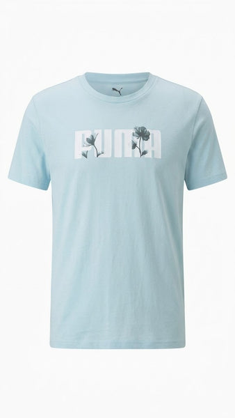 PUMA Floral Logo Graphic Tee – Ice Blue LARGE