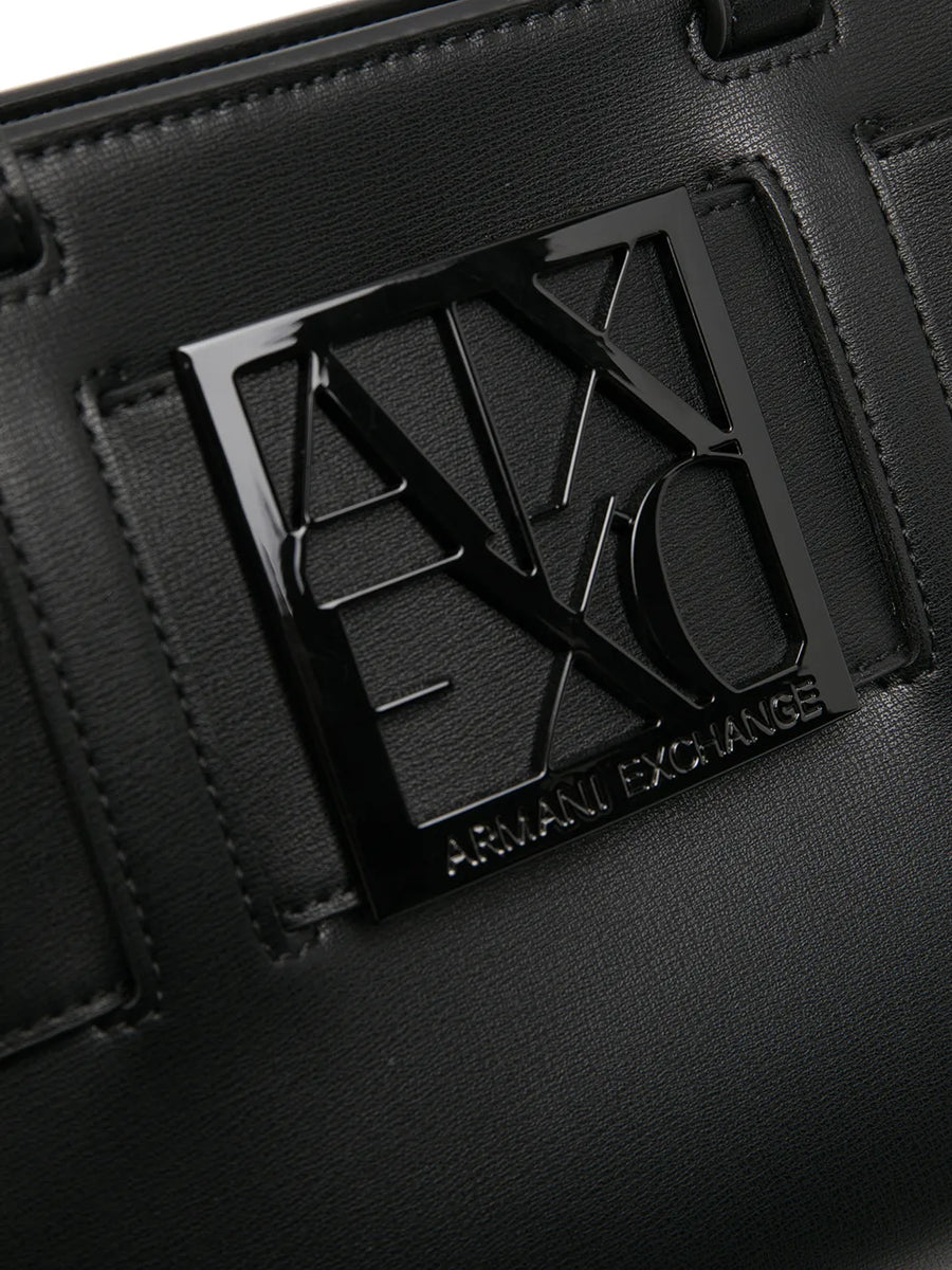 Armani Exchange logo plaque tote bag