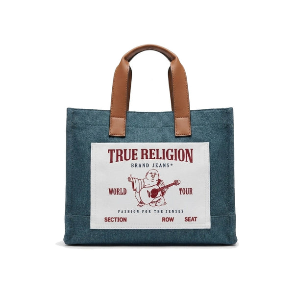 True Religion Medium Buddha Pocket Tote Bag In Blue Denim