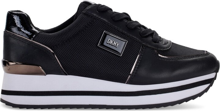 DKNY Women's Davie Lace-Up Wedge Sneakers - Black/ Pebble Combo size 8.5