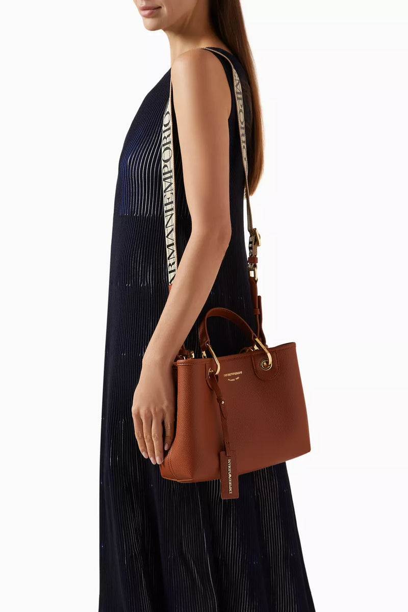 Emporio Armani Small MyEA shopper Bag with Deer Print in Camel