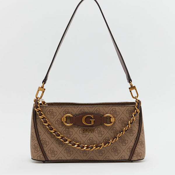 Guess Izzy Top Zip Shoulder Bag for Women Latte Logo Brown