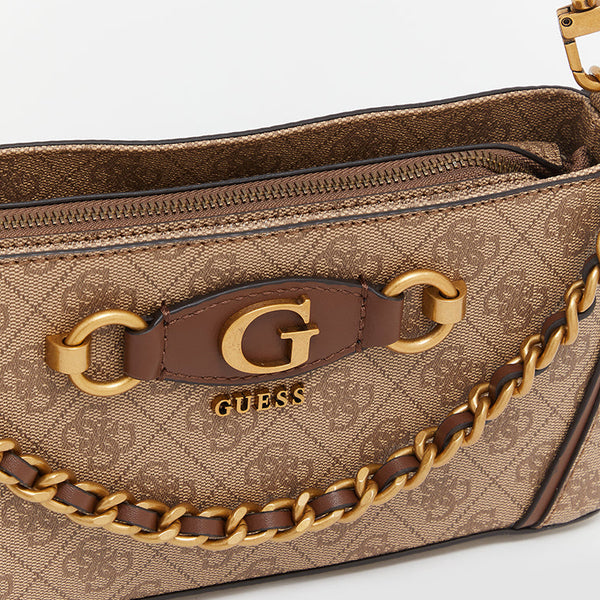 Guess Izzy Top Zip Shoulder Bag for Women Latte Logo Brown