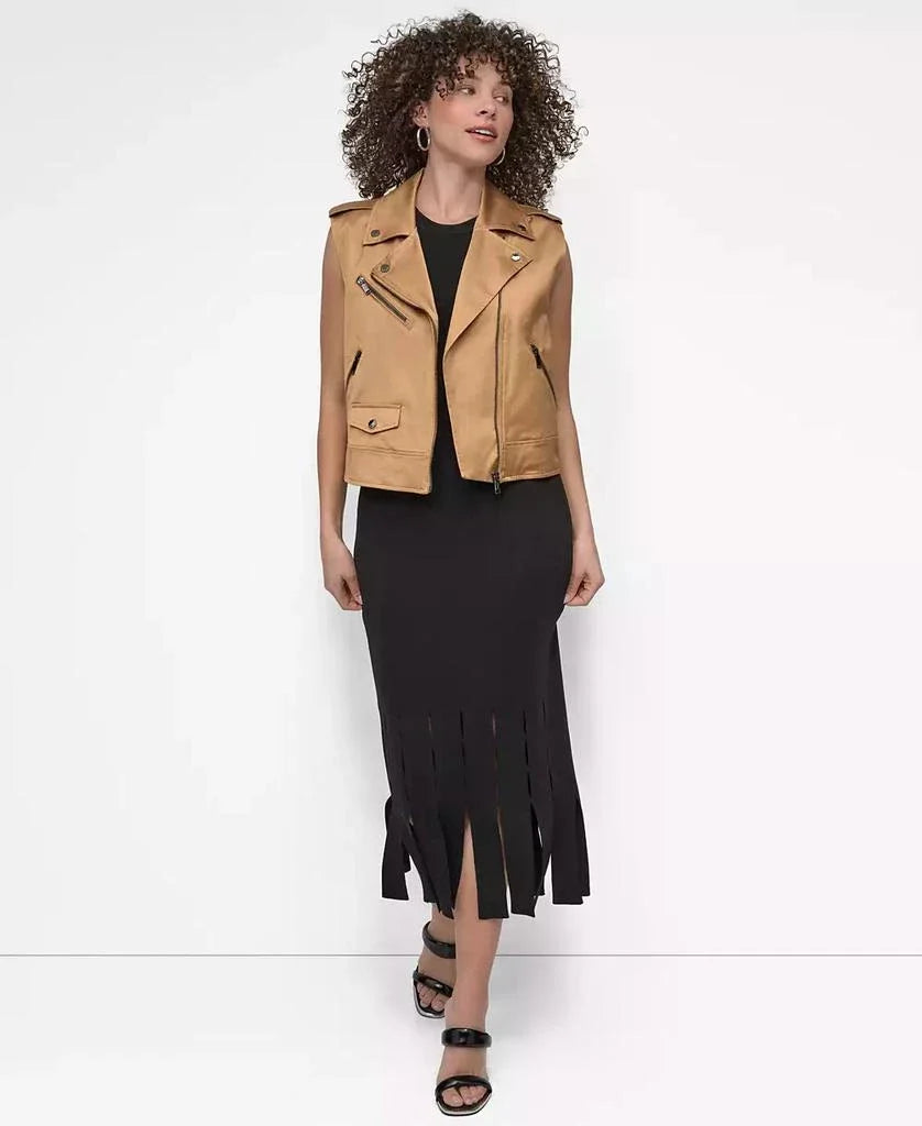 DKNY Faux Leather Moto Vest in Brown