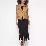 DKNY Faux Leather Moto Vest in Brown