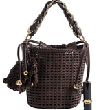 River Island Metal Handle Woven Bucket Bag in Brown