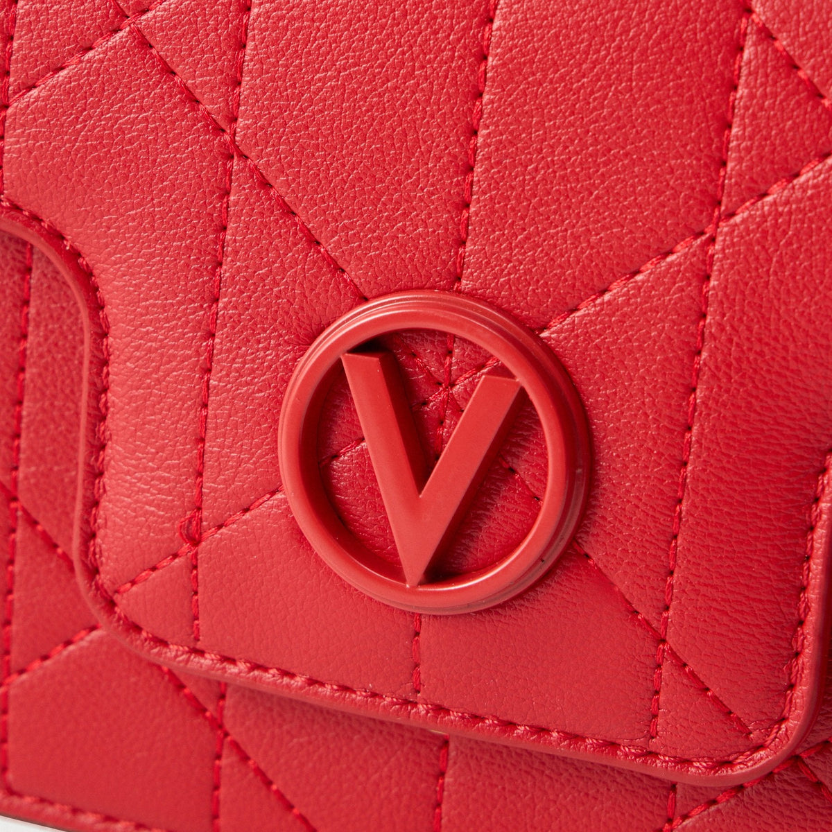 Valentino Bags Melia Satchel Bag with Tonal V Logo In Rubino Red