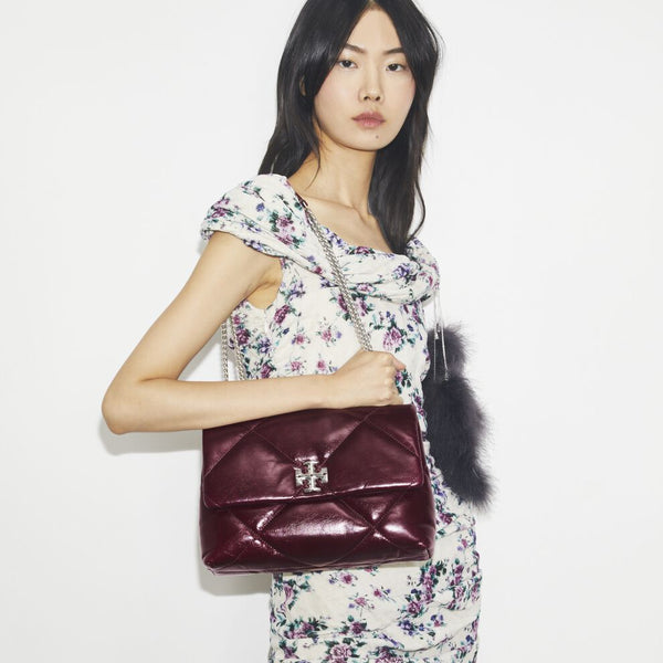 Tory Burch Kira Diamond Quilt Distressed Shoulder Bag In Dark Carmine