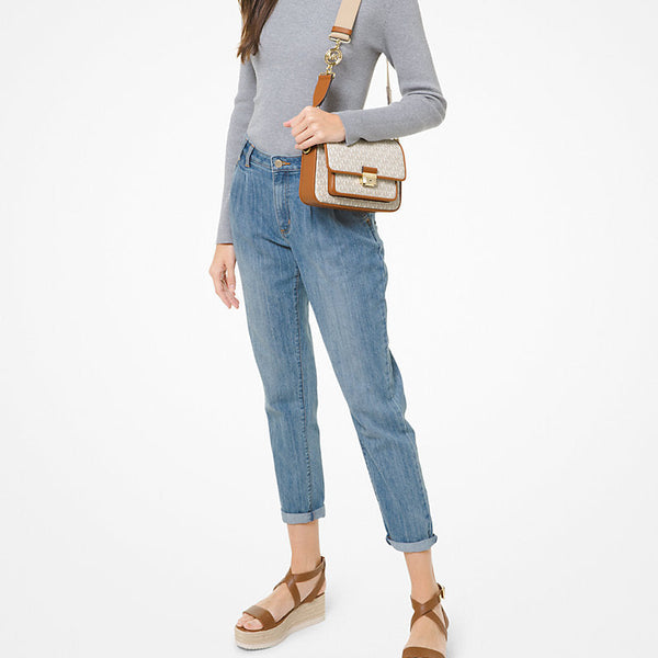 Michael Kors Bradshaw Medium Logo and Leather Messenger Bag