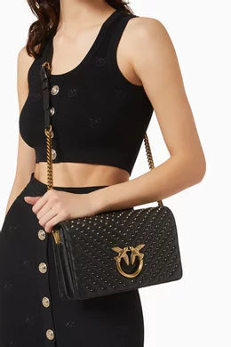PINKO Classic Lobe Bag Click Chevron Studs in Black