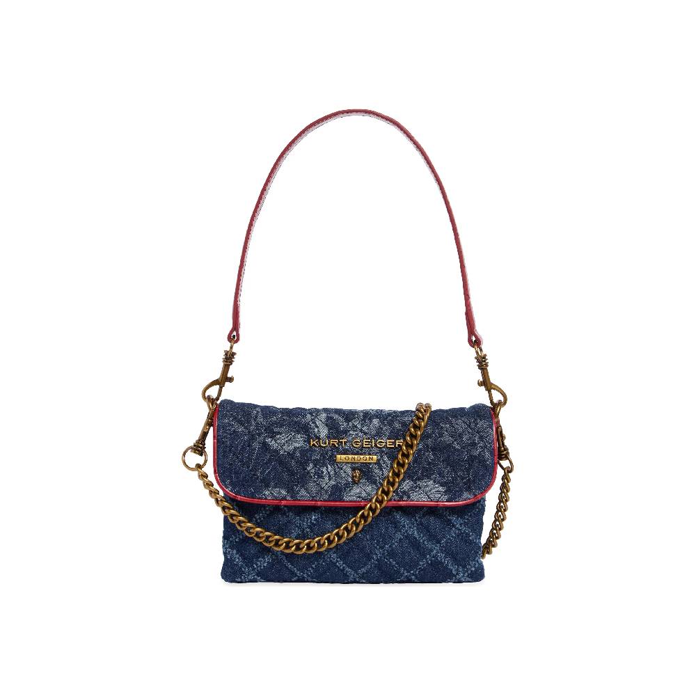 Kurt Geiger Brompton Mini Quilted Floral Denim Shoulder Bag in Navy