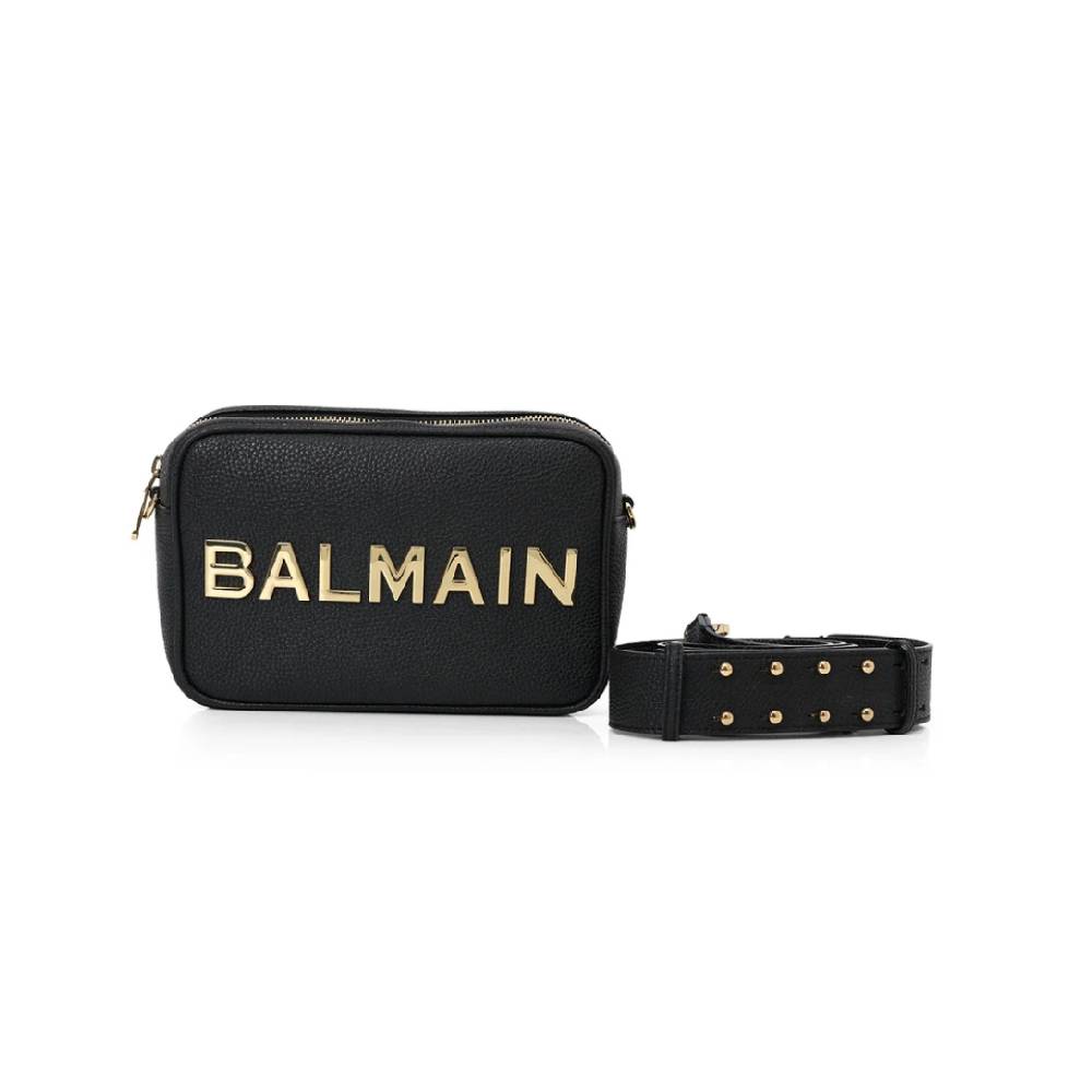 Balmain Pebbled Leather Crossbody Bag in Black