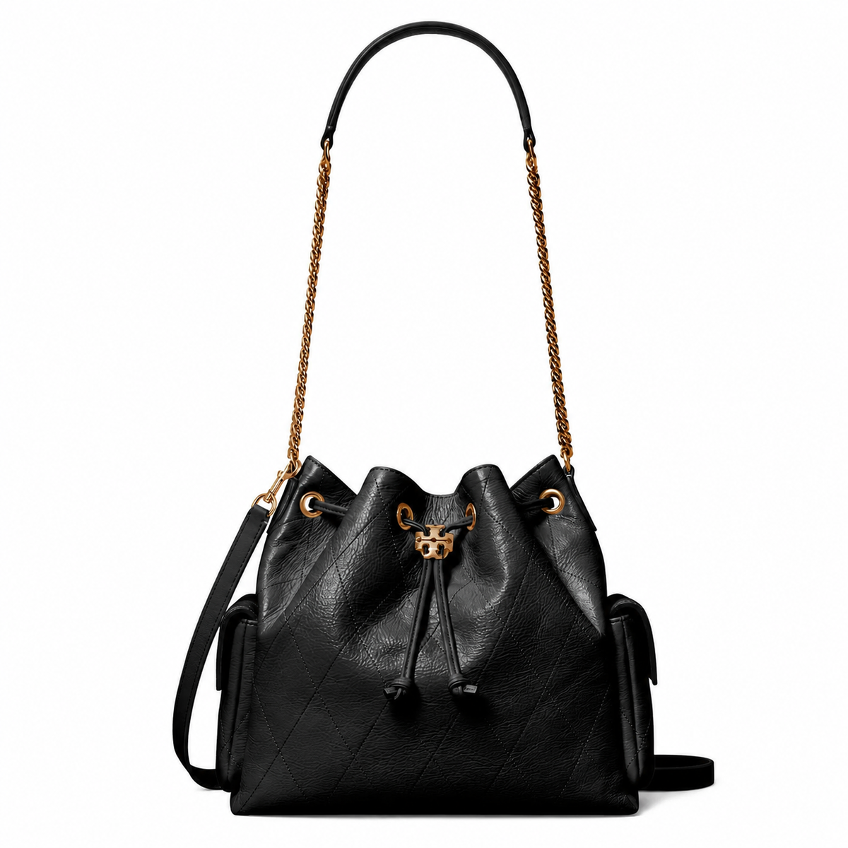 Tory Burch Charlie Drawstring Bucket Bag Black Medium