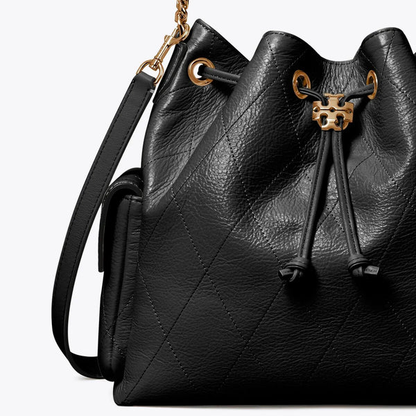 Tory Burch Charlie Drawstring Bucket Bag Black Medium