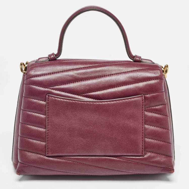 Tory Burch Burgundy Chevron Leather Kira Top Handle Bag