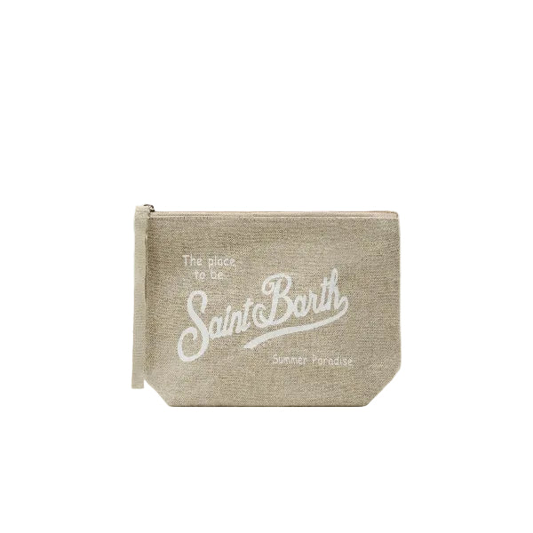MC2 SAINT BARTH ALINE BEIGE SOLID COLOR LINEN POUCH