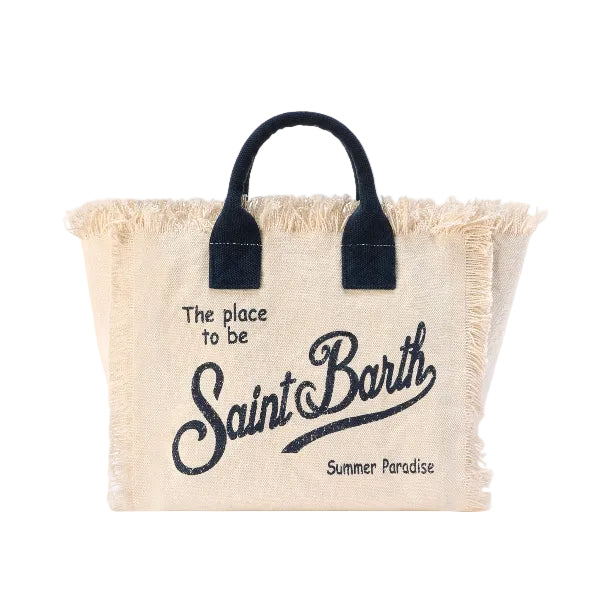 MC2 SAINT BARTH COLETTE WHITE CANVAS COLETTE BAG WITH FRINGES