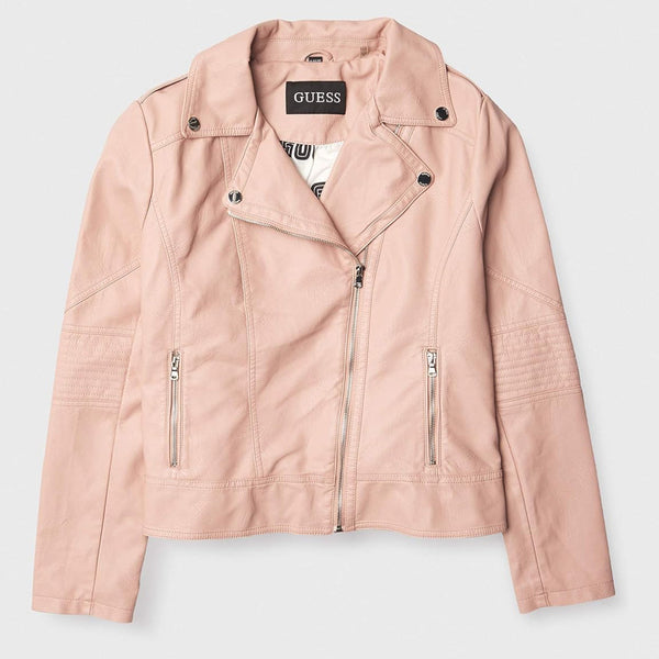 GUESS Faux Leather Asymmetrical Moto Jacket In dusty pink size Large