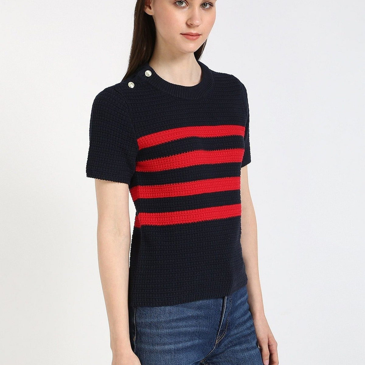 Tommy Hilfiger Gold Button Textured Knit Sweater size M