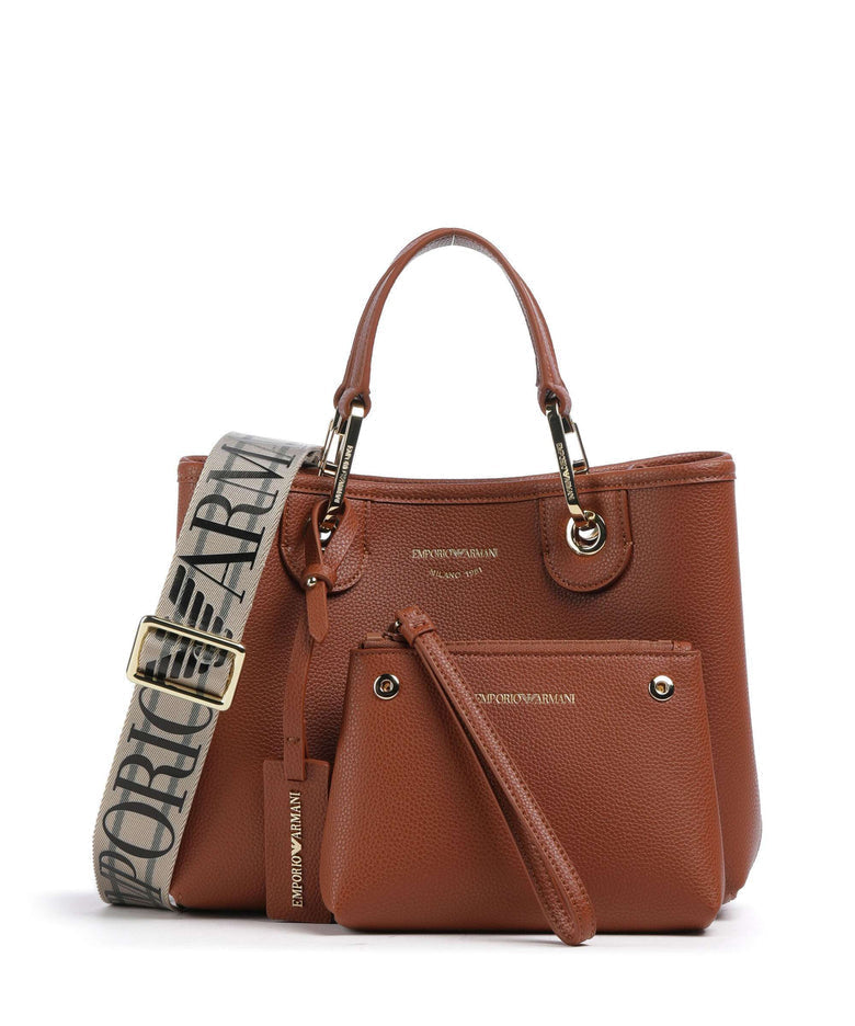 Emporio Armani Small MyEA shopper Bag with Deer Print in Camel