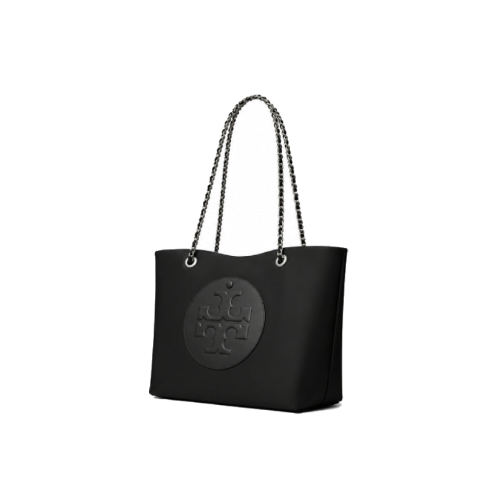 Tory Burch Ella Silver Chain Tote Bag in Black