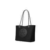 Tory Burch Ella Silver Chain Tote Bag in Black