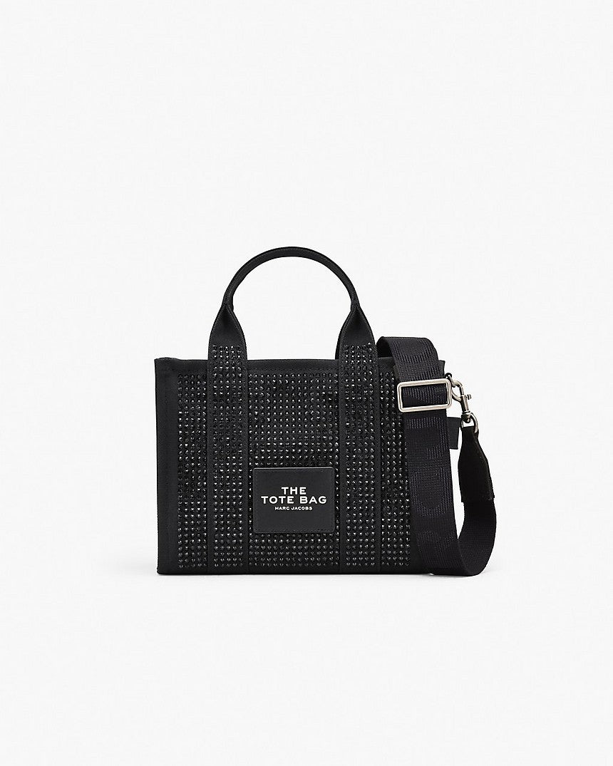 MARC JACOBS THE CRYSTAL CANVAS SMALL TOTE BAG IN BLACK