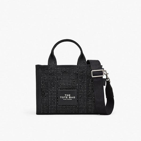 MARC JACOBS THE CRYSTAL CANVAS SMALL TOTE BAG IN BLACK