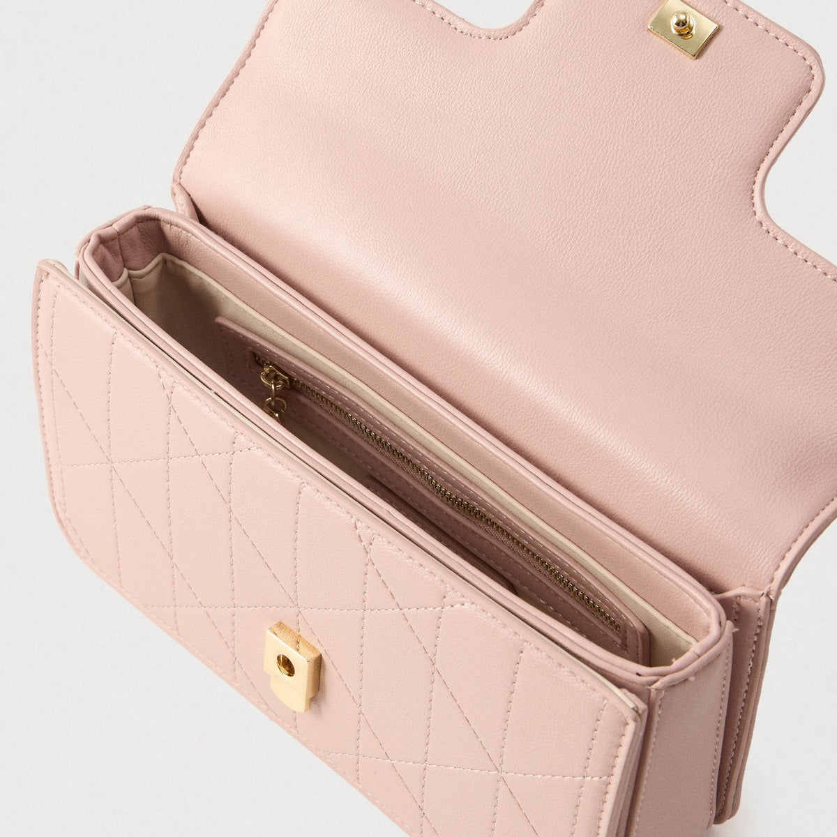 Valentino Bags Melia Satchel Bag with Quilted Design and V Logo In Cipria Pink