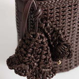 River Island Metal Handle Woven Bucket Bag in Brown