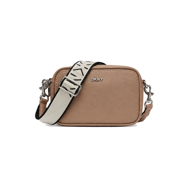 DKNY Nessa Camera Bag with Logo Jacquard Strap In Cappuccino