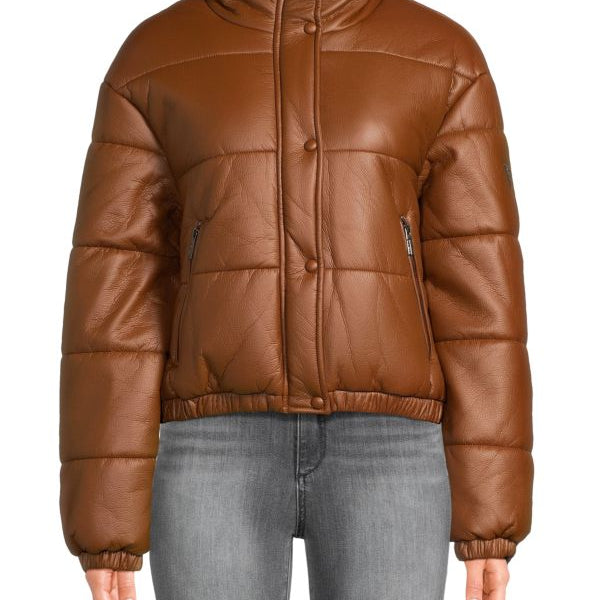 Guess Faux Leather Puffer Jacket Beige L