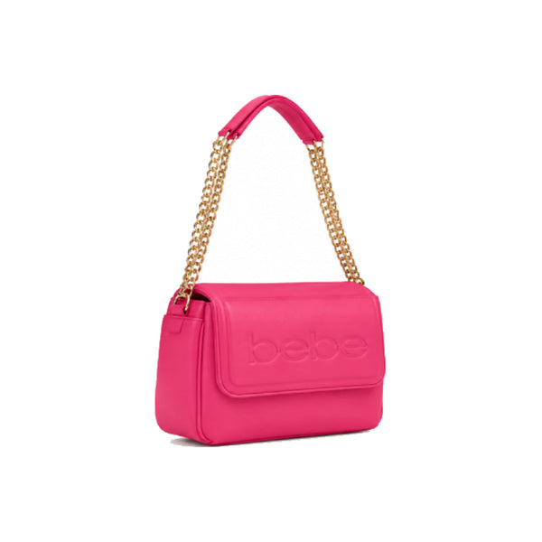 Bebe Logo Shoulder Bag with Gold Chain Strap in Pink