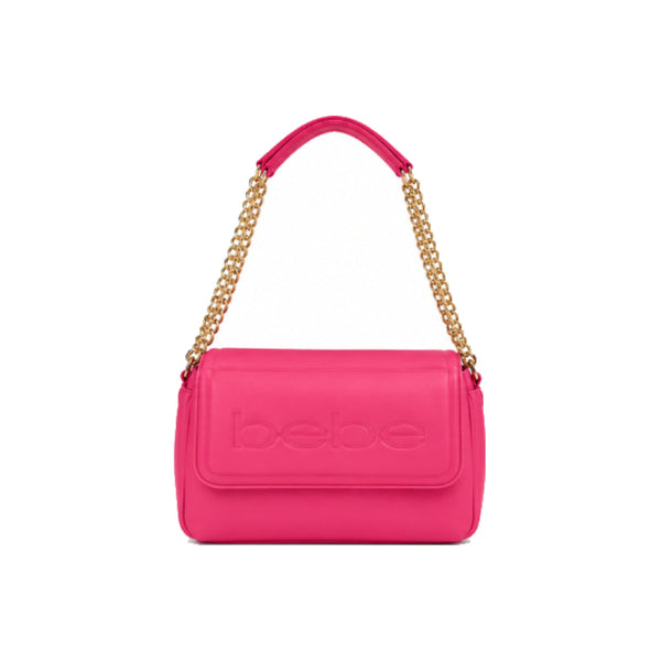 Bebe Logo Shoulder Bag with Gold Chain Strap in Pink