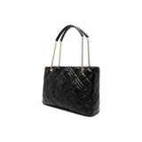 Love Moschino Quilted Chain Shoulder Bag with Logo Plaque In Black
