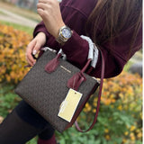 Michael Kors Mercer Medium Logo And Leather Accordion Crossbody Bag Merlot